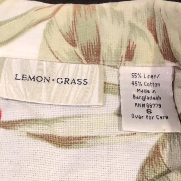 Vintage Lemon Grass Hawaiian Shirt Linen Cotton Short Sleeve Top - Picture 7 of 8